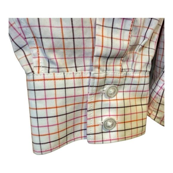 Lands’ End Top Blouse Long Sleeve Women’s Check White Orange Pink Black Career O - Picture 7 of 11